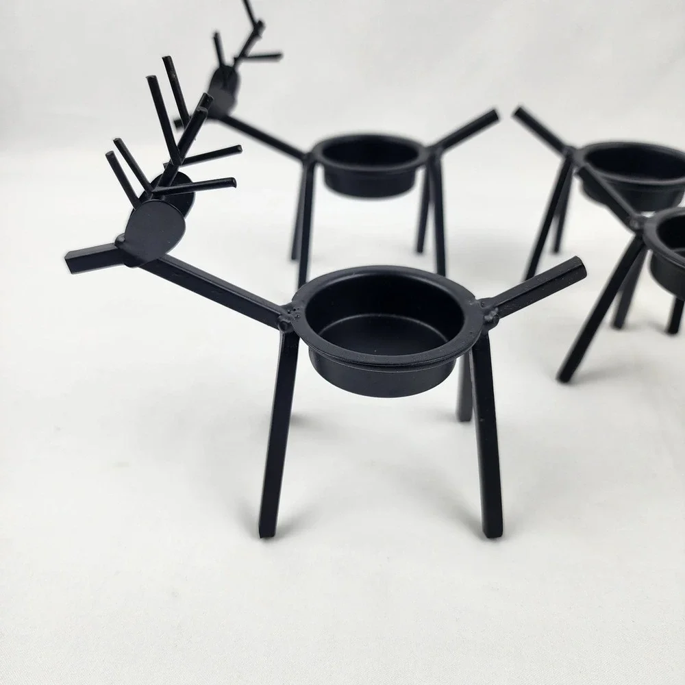 4 Metal Reindeer‎ Candleholders Antique Black 5"x5" Holiday Primitive Farmhouse - Picture 5 of 5